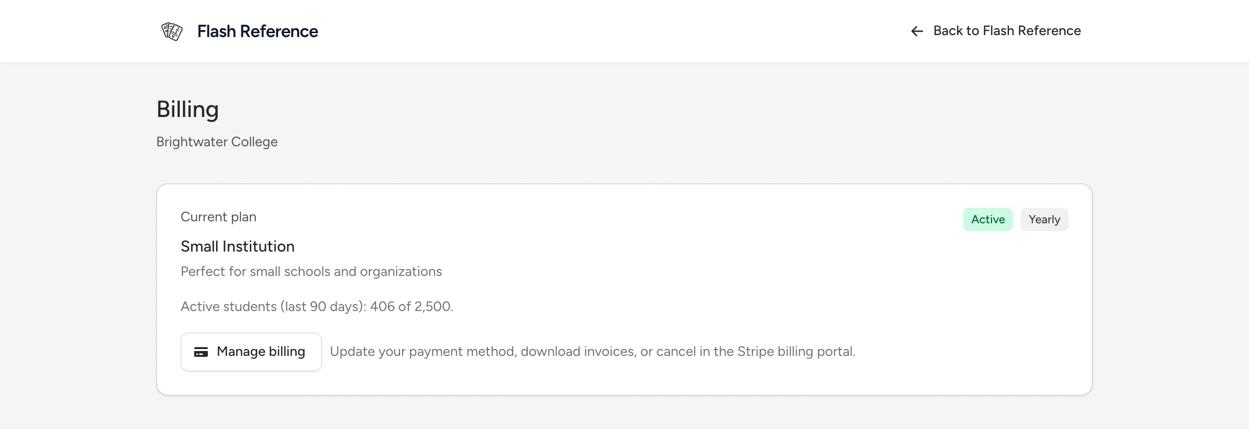 The top of the billing page