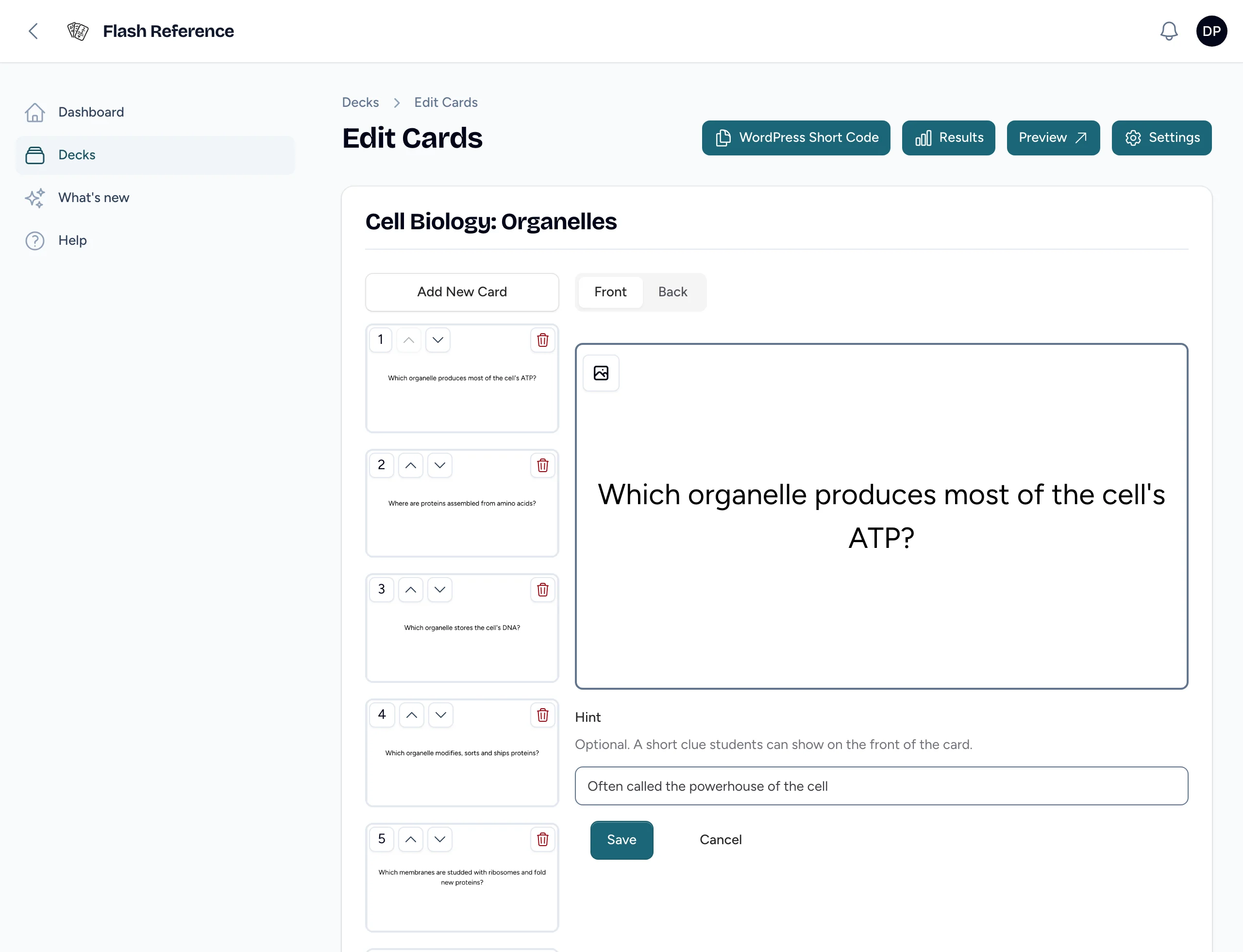 The card editor