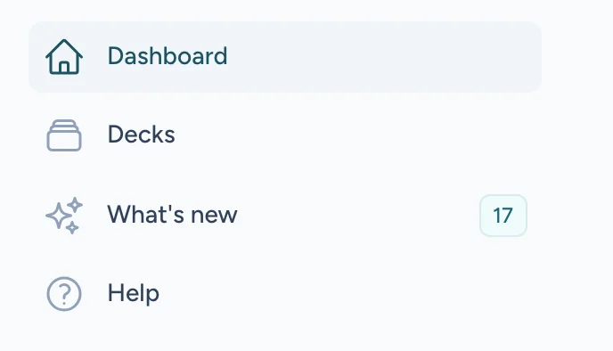 The dashboard's sidebar, with What's new above Help and a number beside it